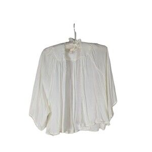 miami Cover Up S Women's White Open Front Pom Pom Trim 3/4 Sleeve Swim Bohemian